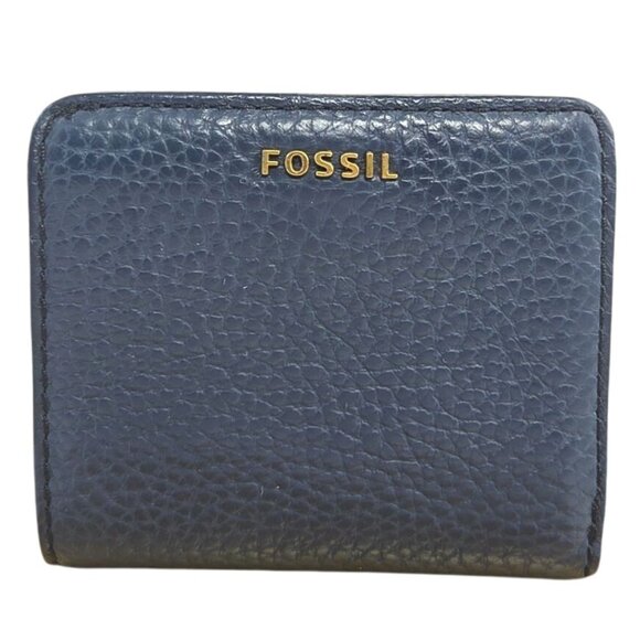 Fossil Madison Navy Blue Vegan Faux Leather Bifold Wallet Women's - Picture 1 of 7